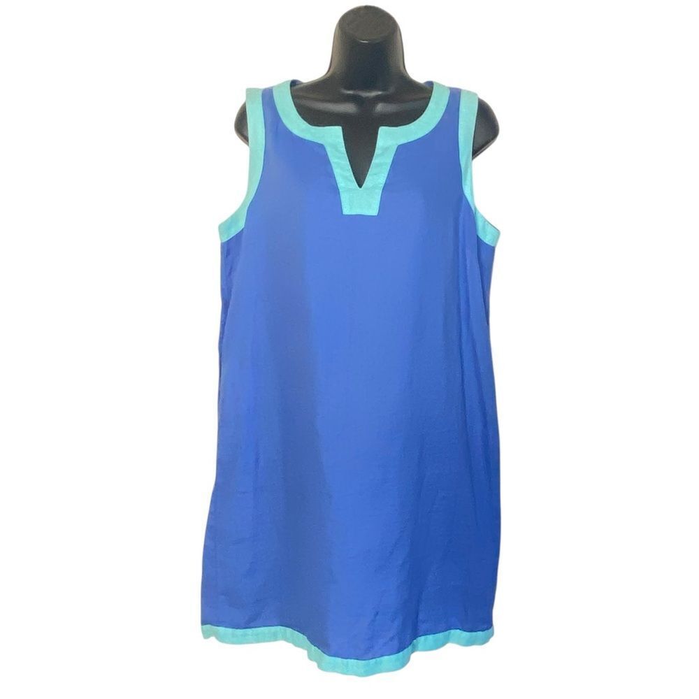 Sigrid Olsen 100% Linen Sky Blue Aqua Green Shift Mini Dress Sz M